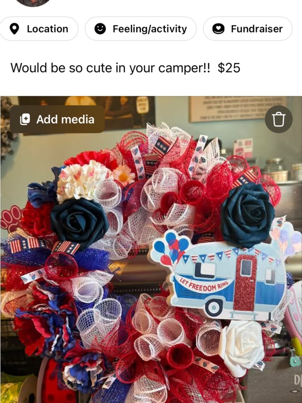 Hand Crafted Red White Blue Patriotic Camper Wreath